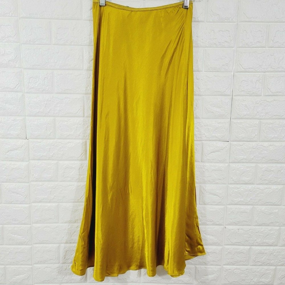 Zara XS Silk Stain A-Line Maxi Skirt Elastic Waist - Picture 2 of 9